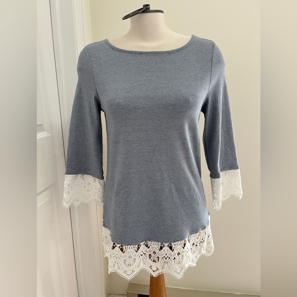 Cleo Lace Blouse pinstripe with lace size petite medium
